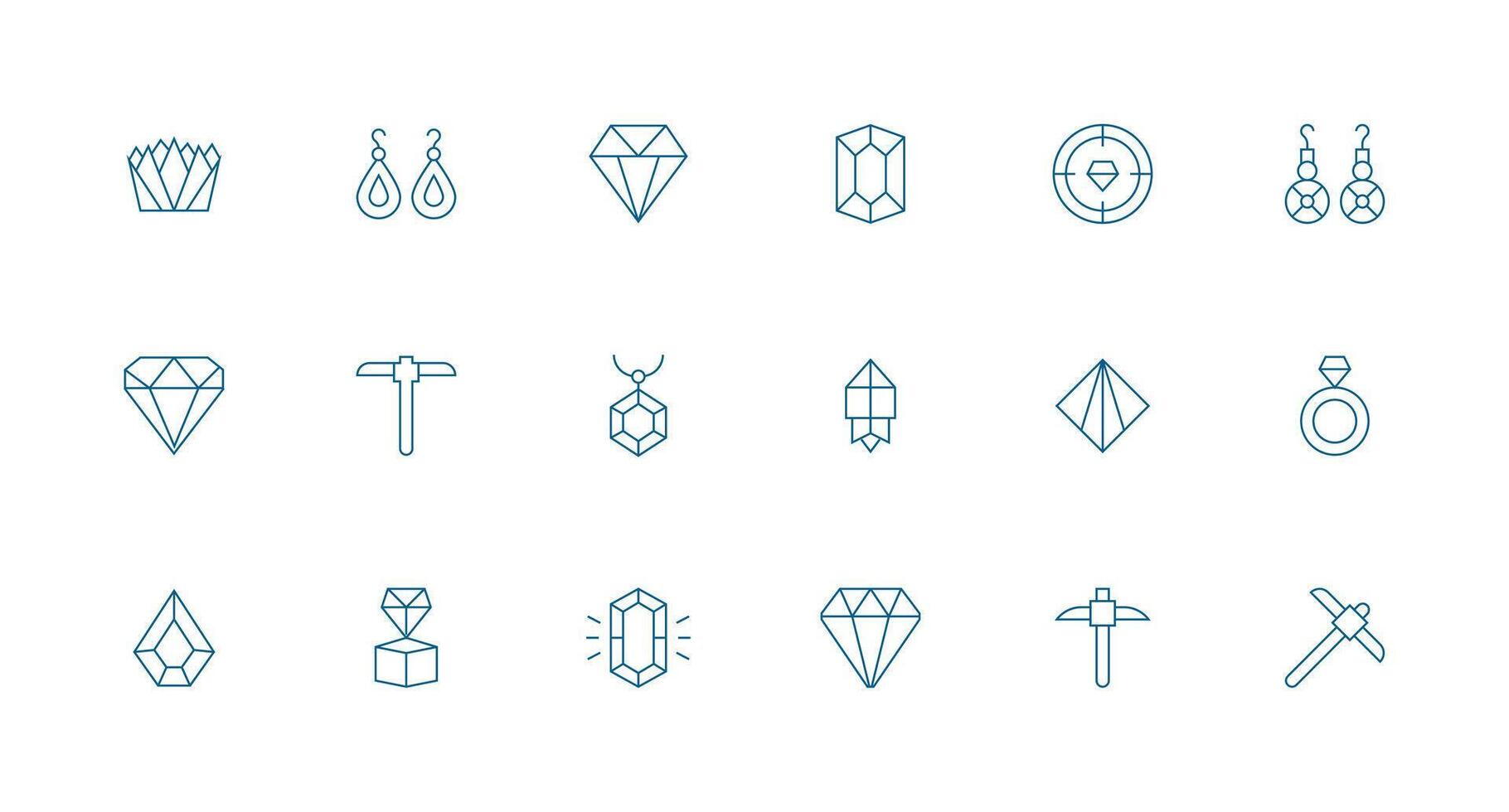 18 Gem Icons in Minimal Line Aesthetic Quick Access Icons for UI Development vector