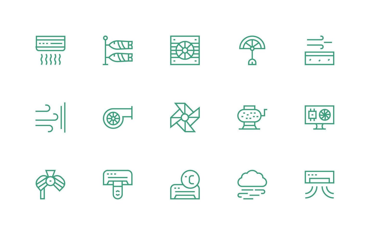 Airflow Design Icons featuring 15 in Regular Line Style UI-Ready Icon Collection vector
