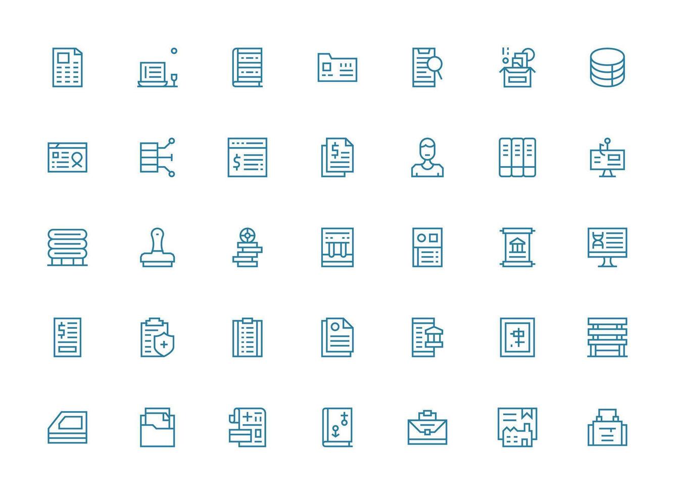 Records Visual Pack containing 35 Regular Clean Line Icons Essential Icons for Rapid UI Building vector