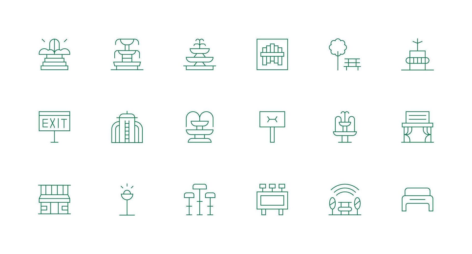 Public Space featuring 18 Icons in Minimal Line Design Web Icon Collection vector