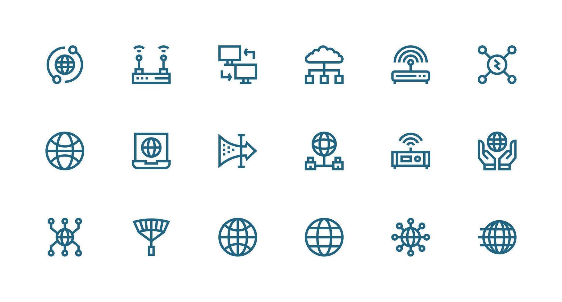 Network Connection Icon Set with 18 Strong Stroke Line Graphics Organized Icon Pack for Quick Access vector
