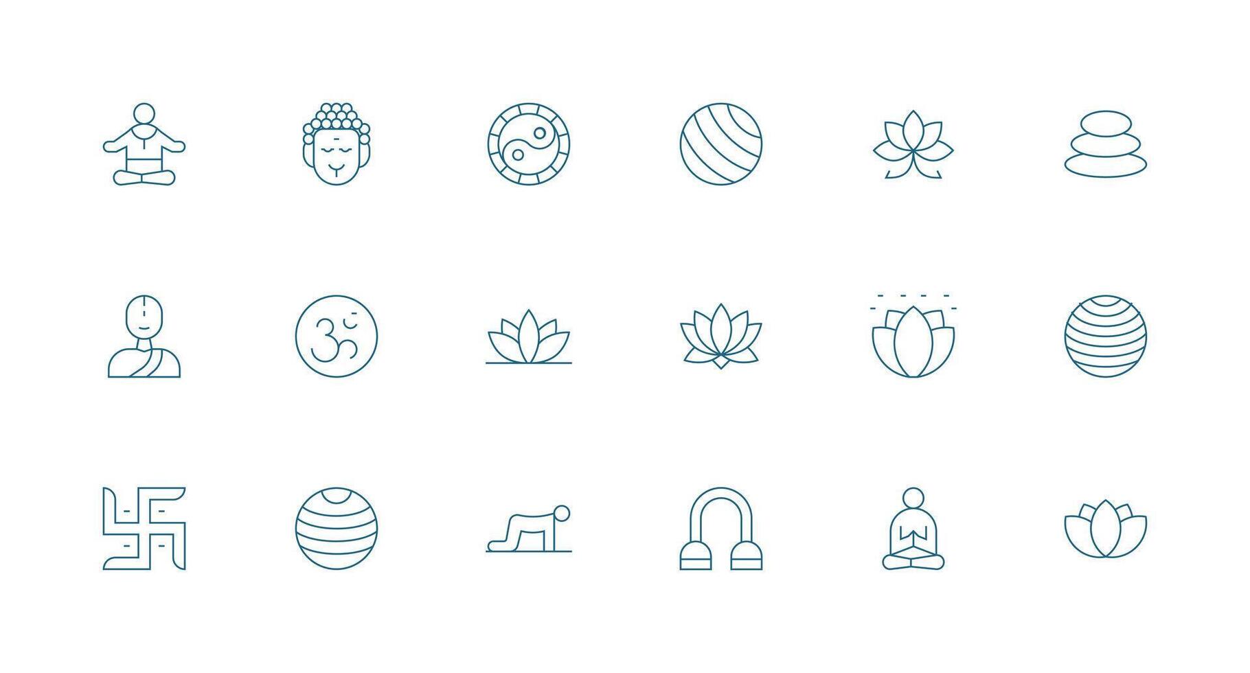18 Icons for Yoga in Minimal Line Format Neatly Designed Icons for Web Platforms vector