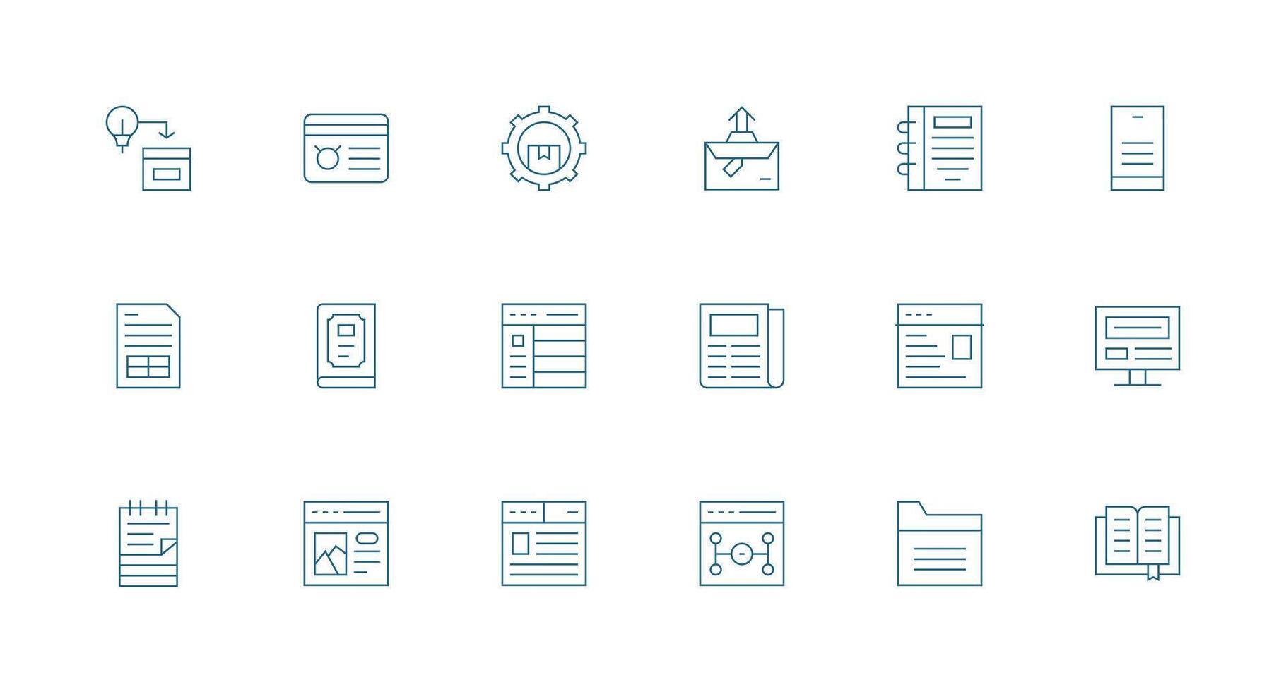 Content Management Set with 18 Minimal Line Icons Balanced Icon Set for Functional Design vector