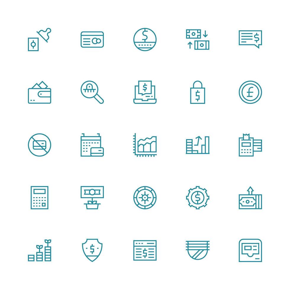 Finance featuring 25 Icons in Medium Stroke Outline Design User Interface Icons for Digital Products vector