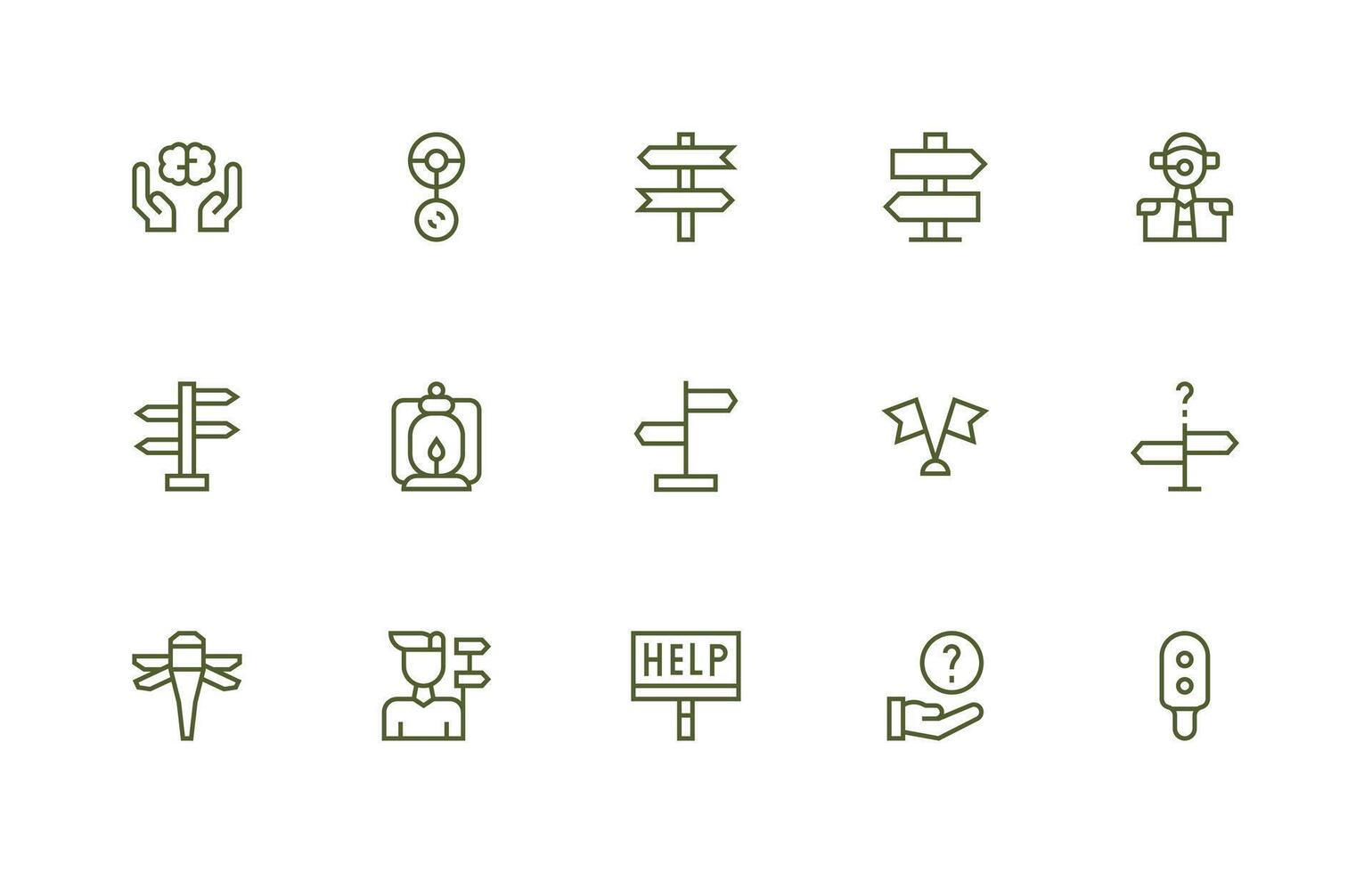 Guidance Icon Collection with 15 Regular Line Designs Simple Icons for Interface and Wireframes vector