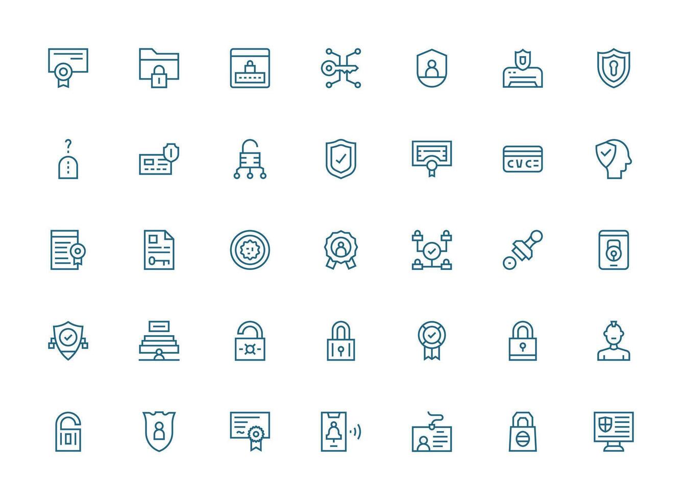Authentication Visual Pack containing 35 Regular Clean Line Icons User Interface Icons for Digital Products vector