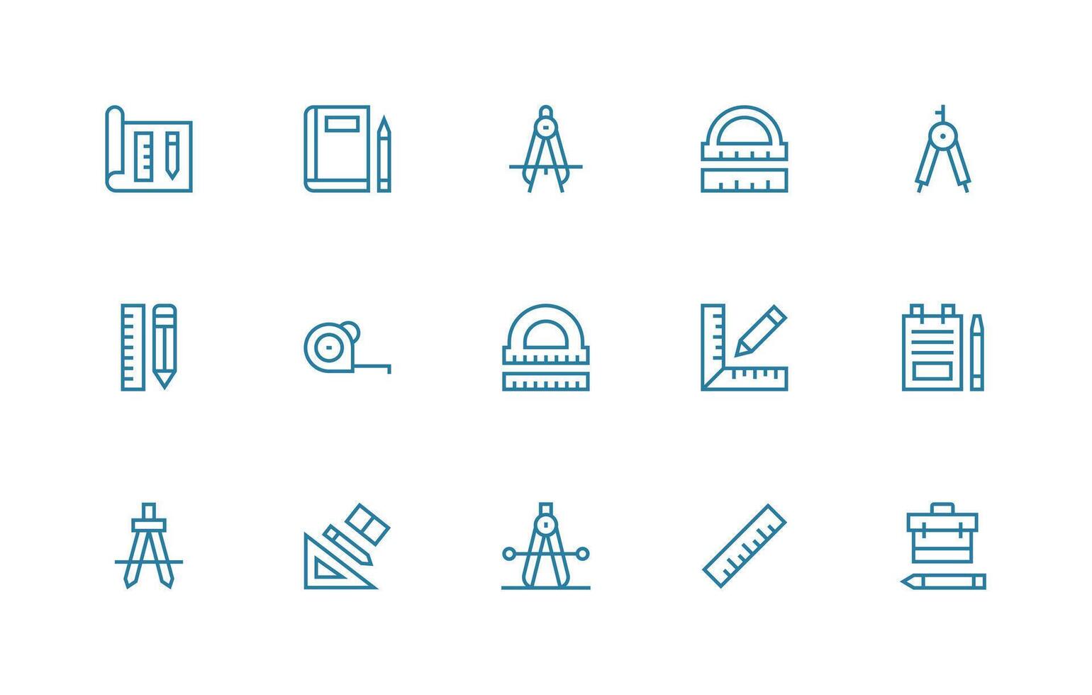 Drafting Icon Set with 15 Regular Line Graphics Organized Pack for Project Assets vector