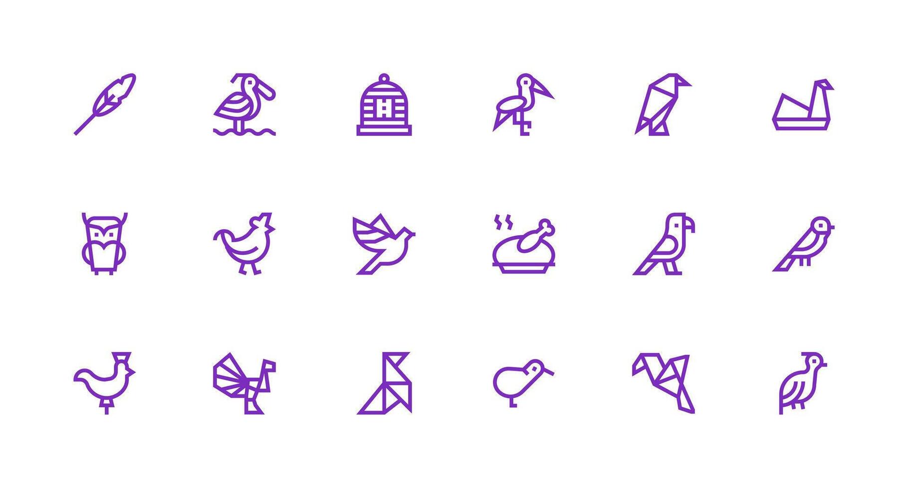 Bird Design Icons featuring 18 in Strong Stroke Line Style Scalable Icons for All Themes vector