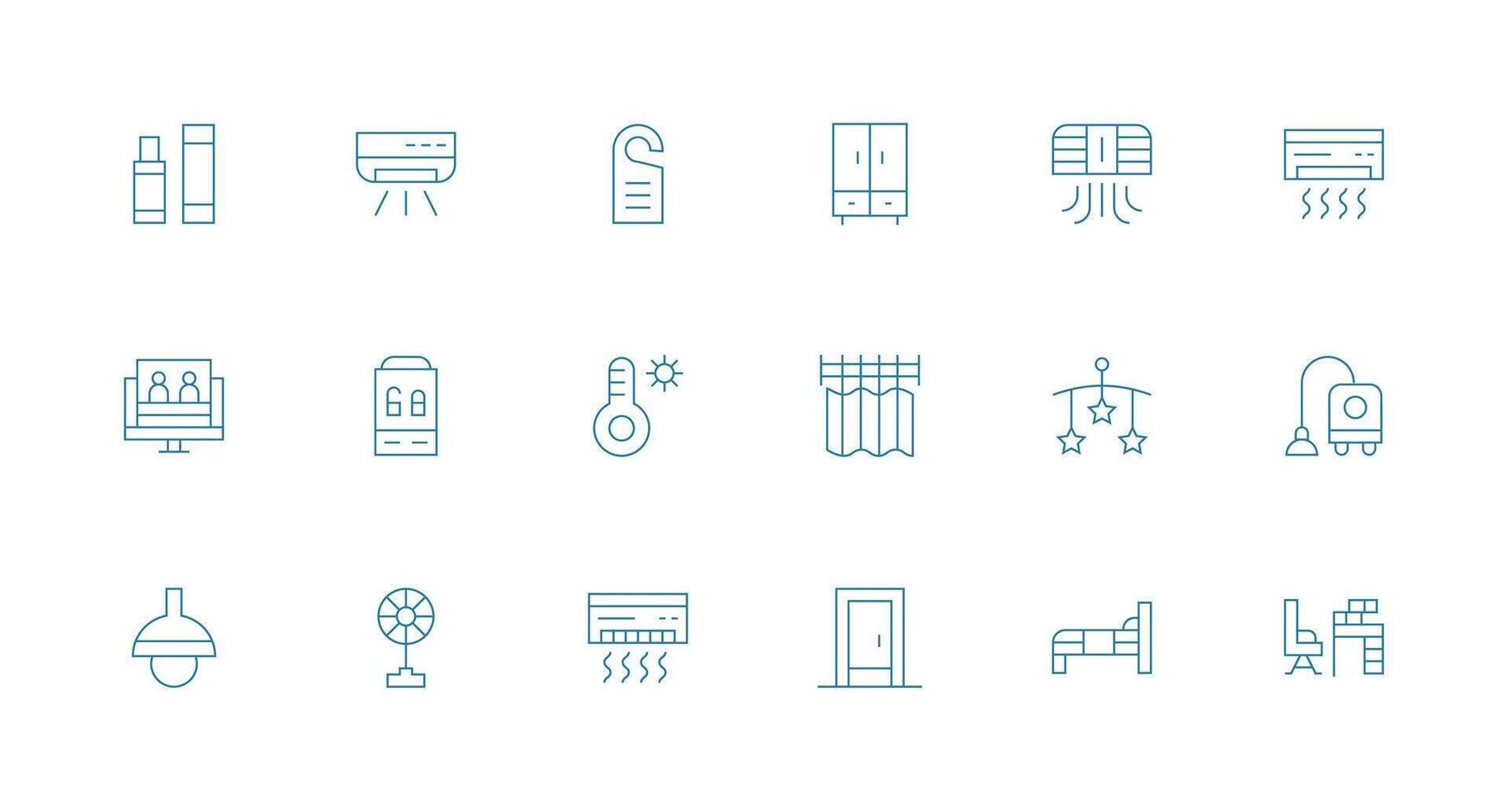 Room featuring 18 Icons in Minimal Line Design UI and UX Focused Icon Collection vector