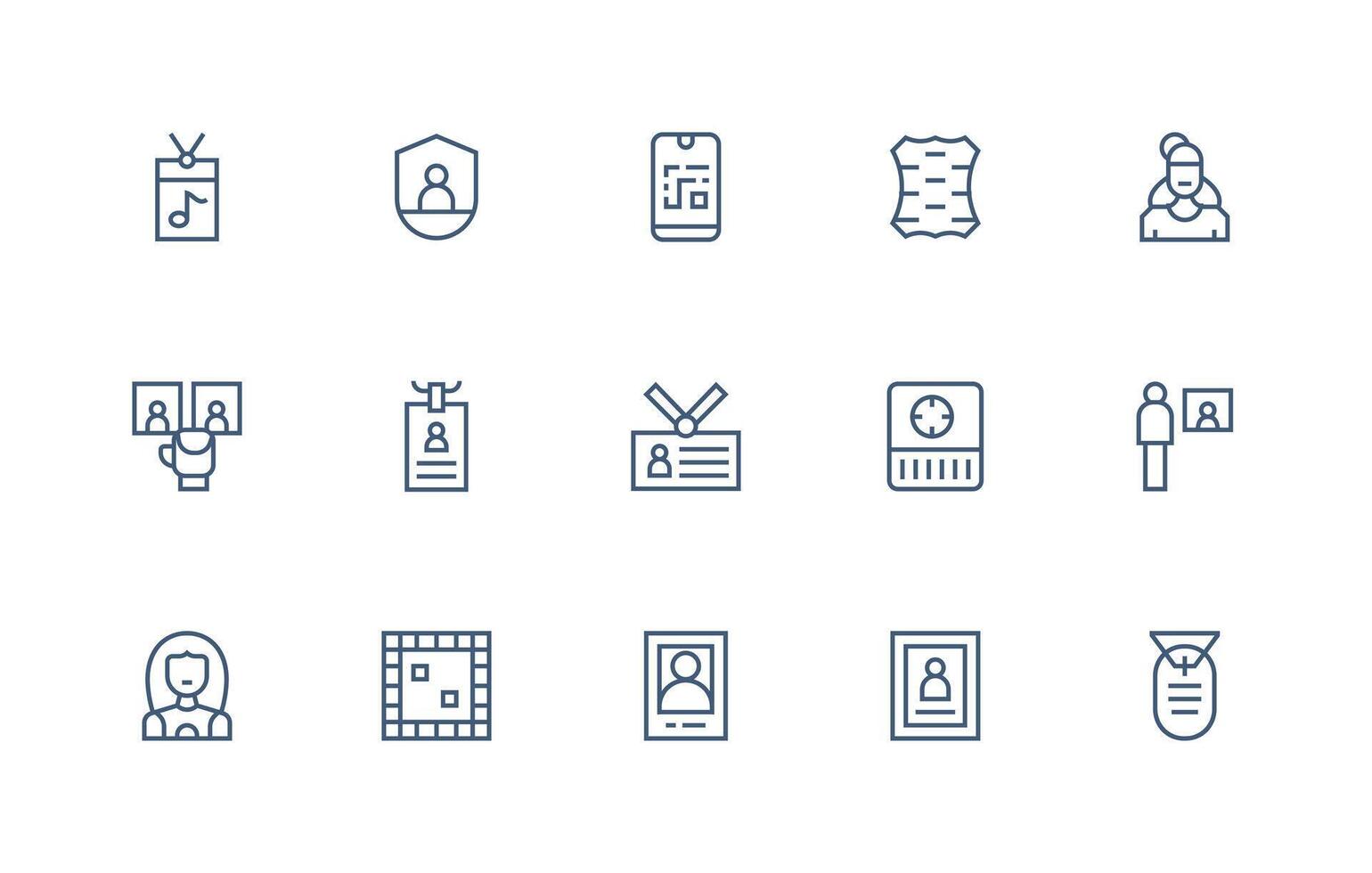 15 Identification Icons in Regular Line Aesthetic Simple Icons for Interface and Wireframes vector
