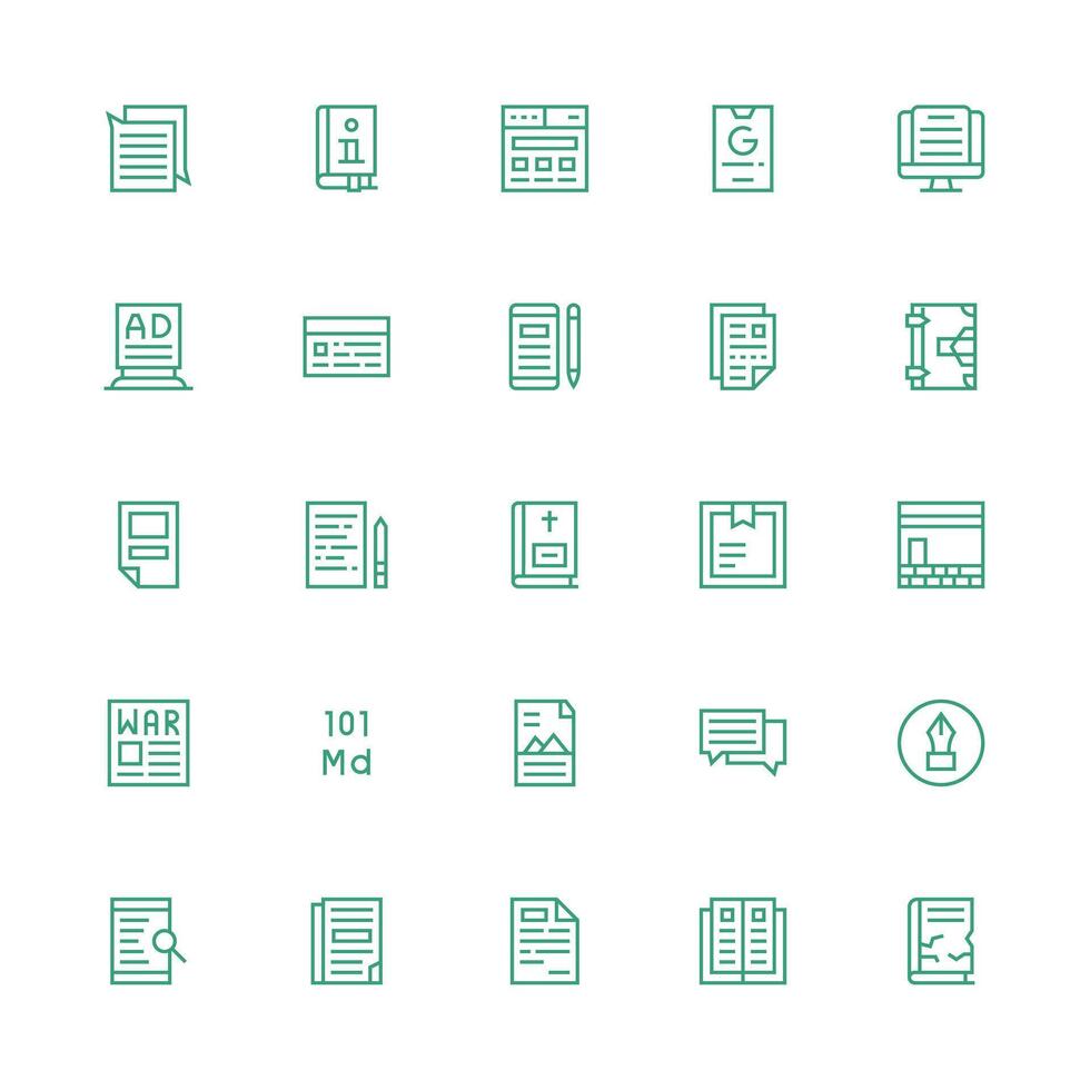 Text including 25 Medium Stroke Outline Illustrations Quick Access Icons for UI Development vector
