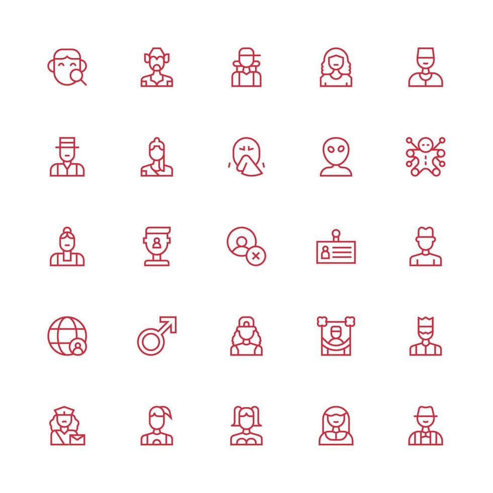 Person Set with 25 Medium Stroke Outline Icons Balanced Icon Set for Functional Design vector