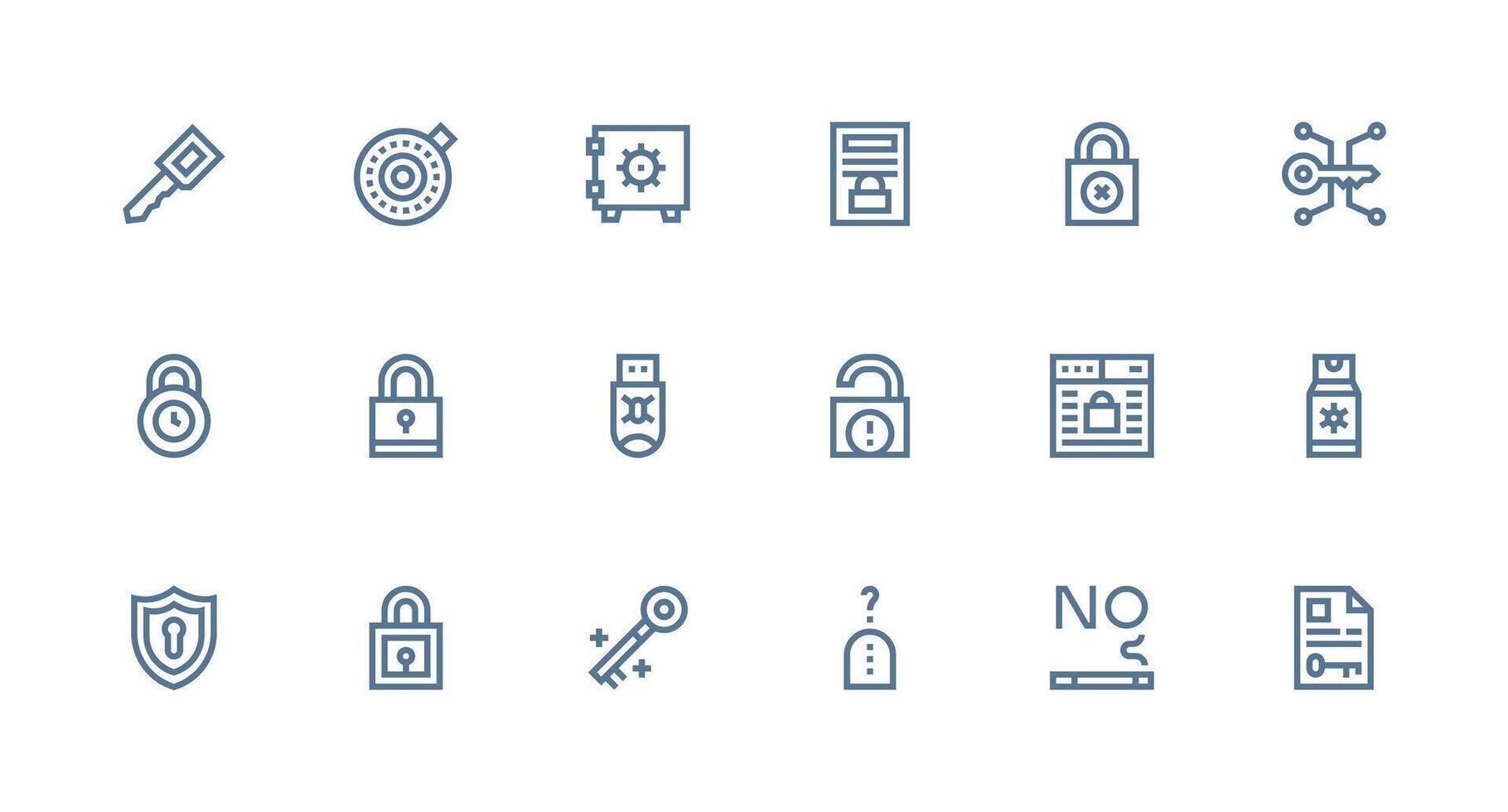 18 Strong Stroke Line Style Icons from Password Collection UI-Ready Icon Collection vector