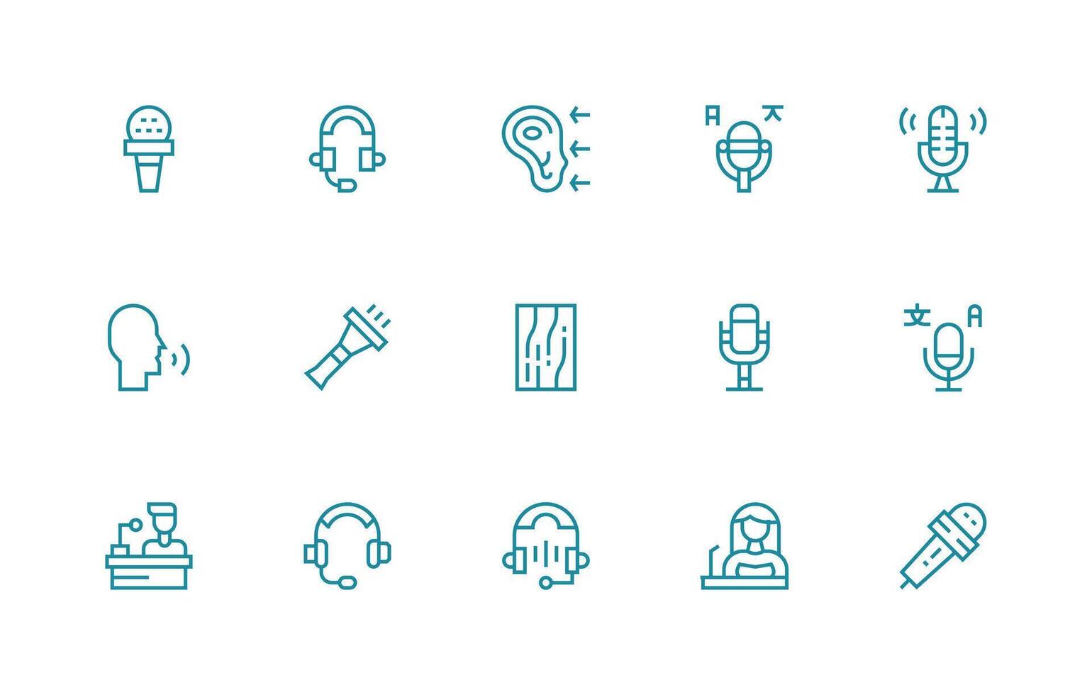 15 Icons for Microphone in Regular Line Format Icon Set for Apps vector