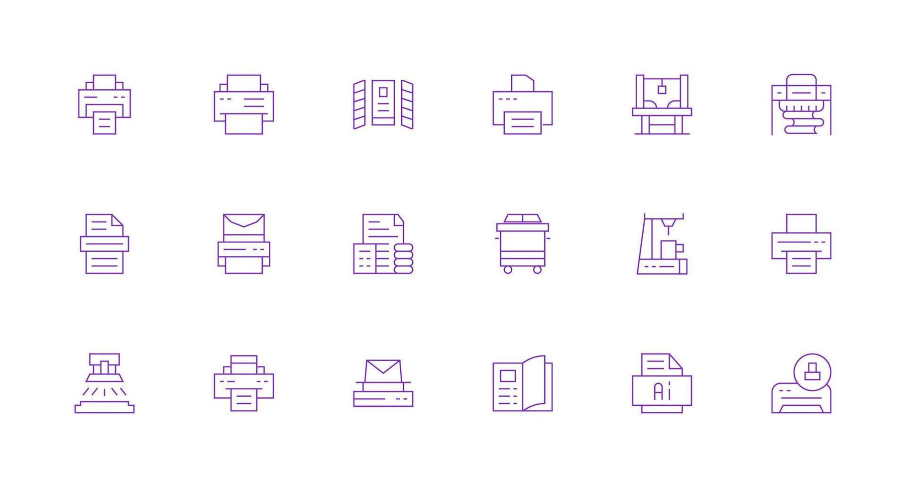 Minimal Line Icons from Printing Set with 18 Vectors Lightweight Icon Series