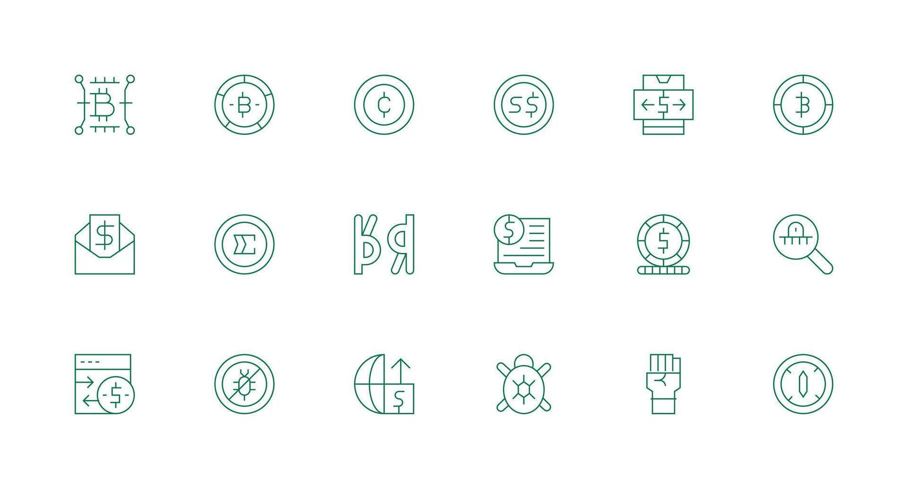 Digital Currency Icon Set with 18 Minimal Line Graphics Fully Editable Icon Set for Web vector