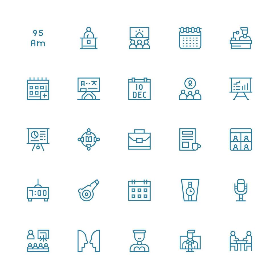 Meeting Design Icons featuring 25 in Medium Stroke Outline Style Icons Built for Visual Consistency Pack vector