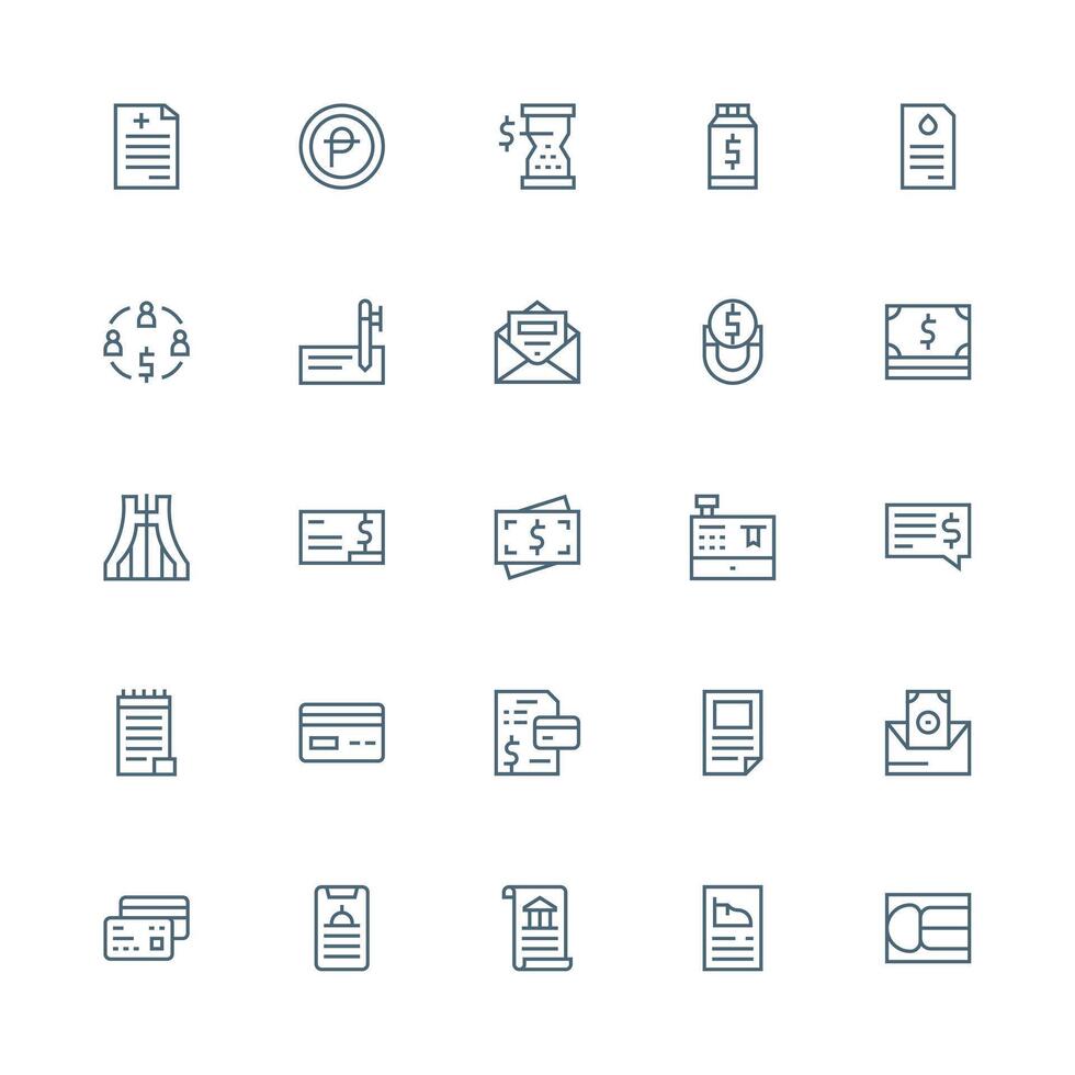 Bill featuring 25 Icons in Medium Stroke Outline Design Dashboard Icon Series vector