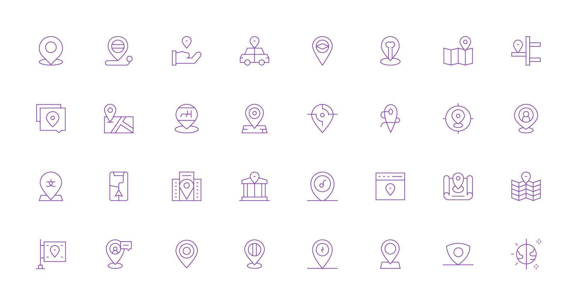 Thin Line Icons from Geotag Set with 32 Vectors Multi-Style Icon Collection