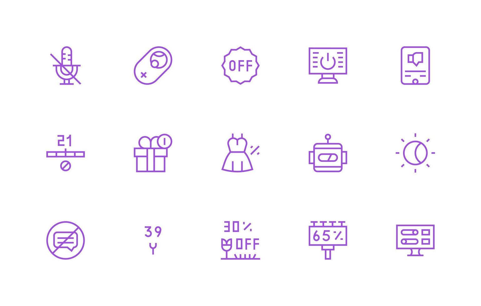 apagado icono conjunto con 15 regular línea gráficos completar icono conjunto para móvil aplicaciones vector