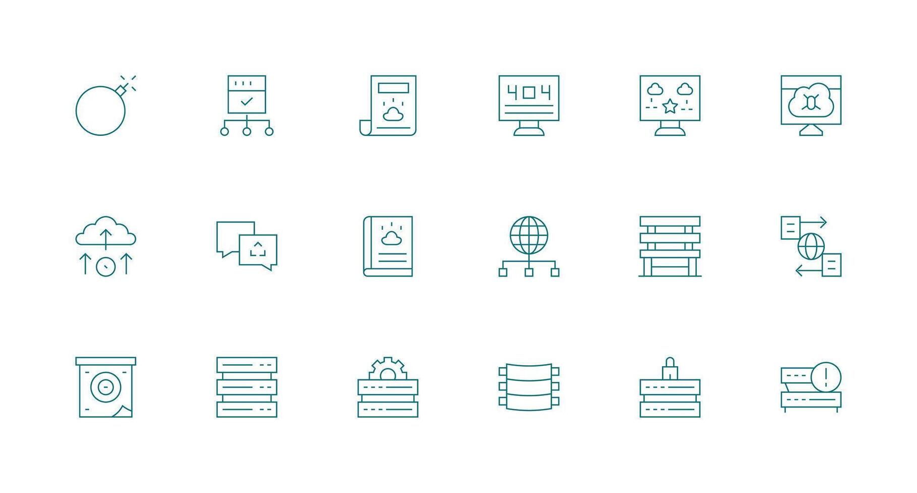 servidor visual paquete conteniendo 18 mínimo línea íconos ui icono conjunto vector