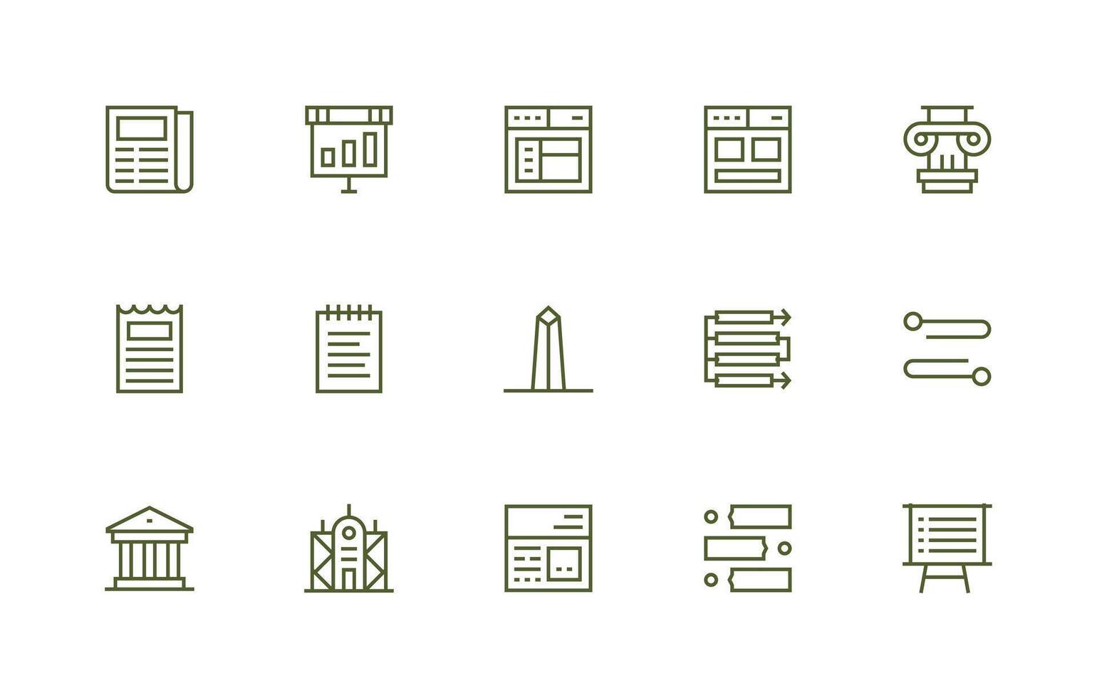 15 Icons for Column in Regular Line Format Interface Icon Collection vector