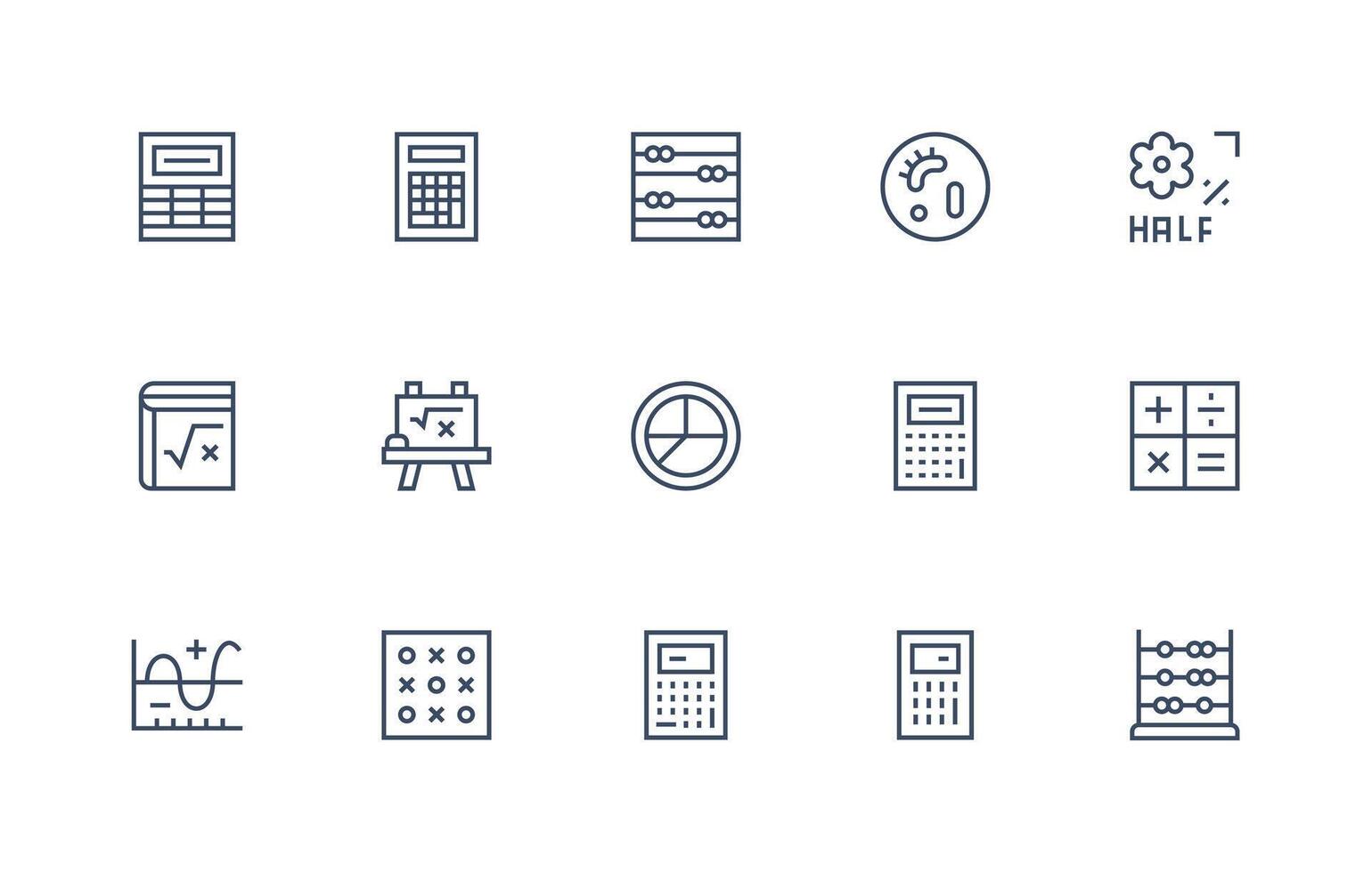 15 Icons for Math in Regular Line Format Complete Icon Bundle for Web Design vector