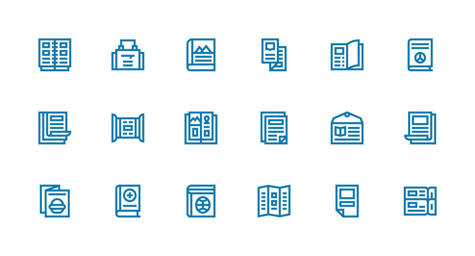 Strong Stroke Line Style Booklet Icons with 18 Vectors UI Icon Set