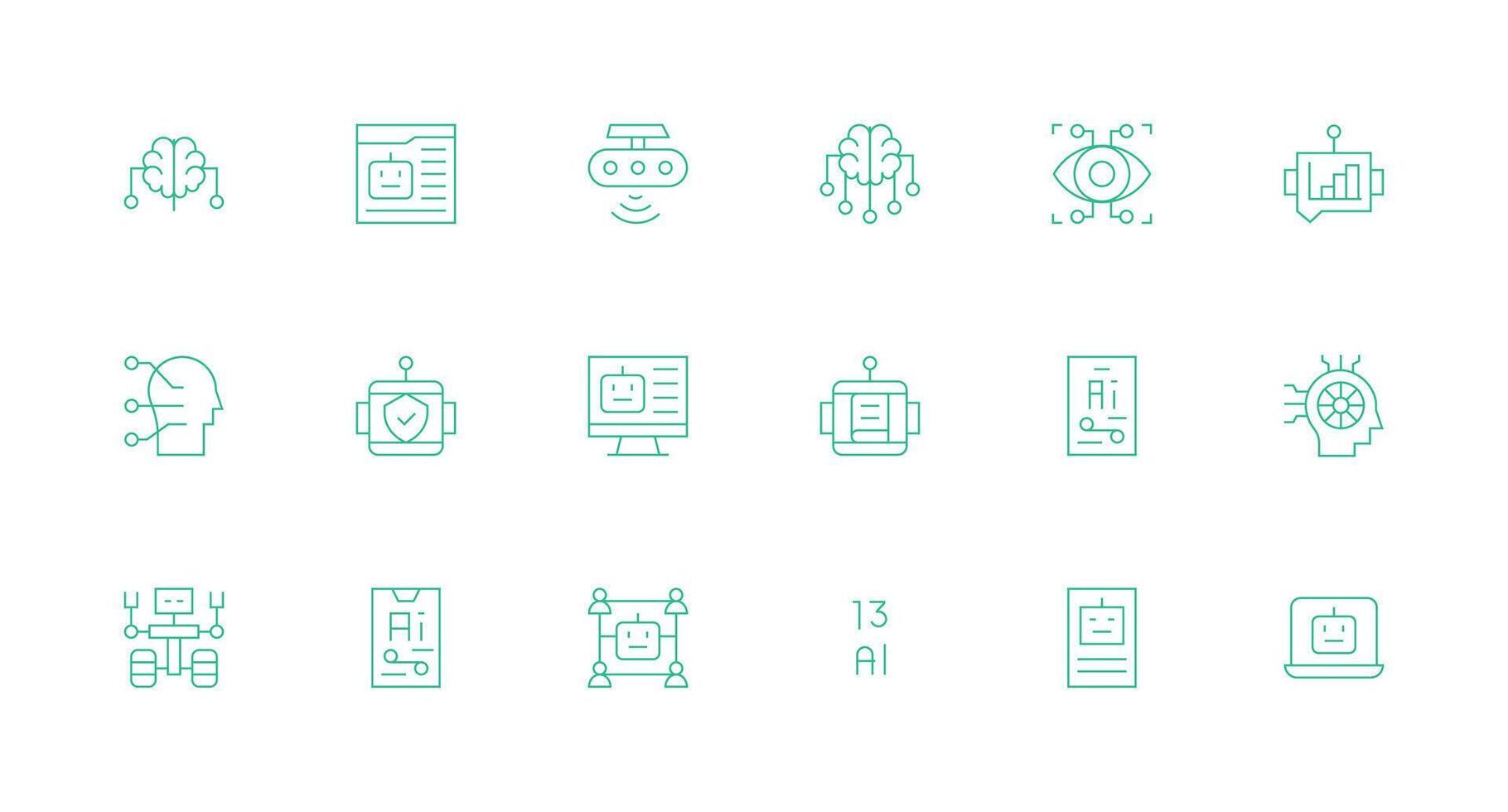 18 Minimal Line Style Icons from Machine Learning Collection Responsive Icon Set for Flexible Layouts vector
