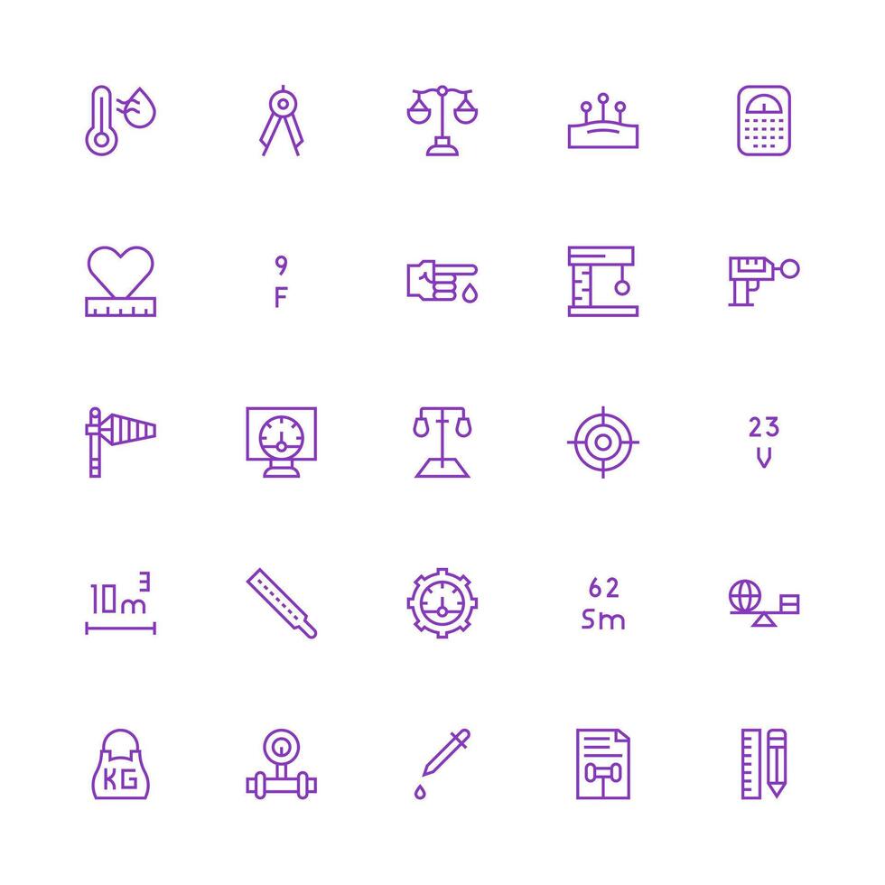 Measurement featuring 25 Icons in Medium Stroke Outline Design Multi-Style Icons for Creative Projects vector