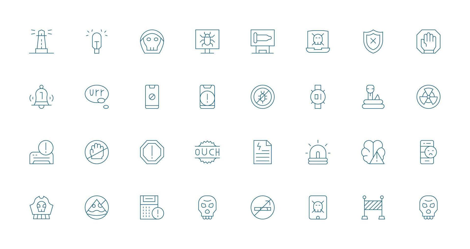 Thin Line Style Warning Icons with 32 Vectors Multi-Purpose Icon Set