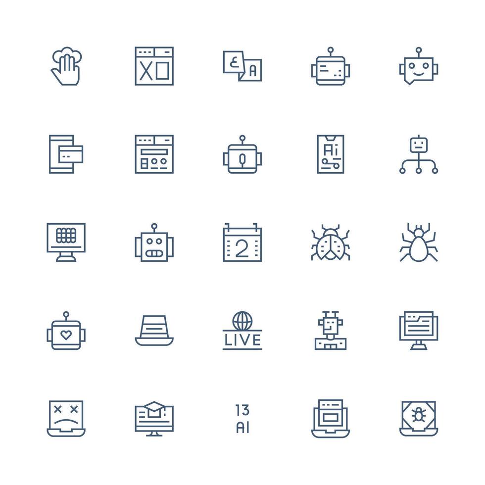 25 Medium Stroke Outline Icons for Program Graphics Well-Structured Icons for Creative Use vector