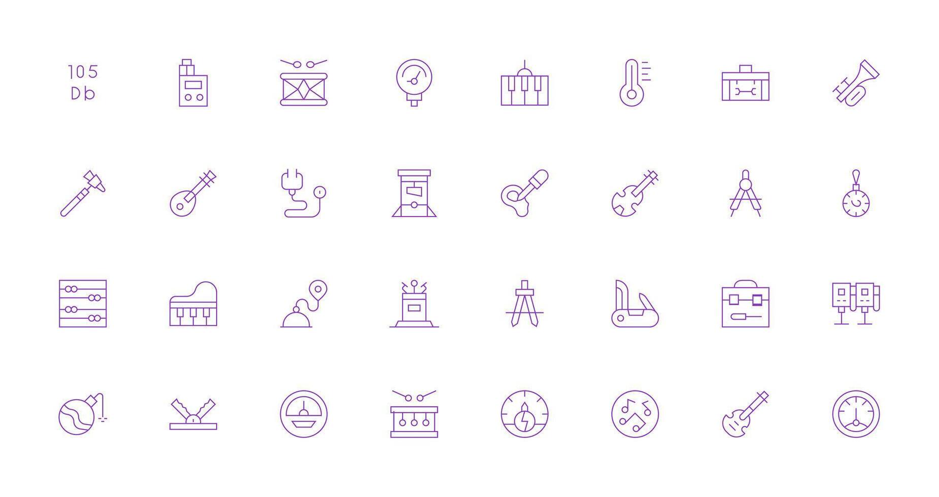 Instrument Design Icons featuring 32 in Thin Line Style Essential Icon Set for Teams vector