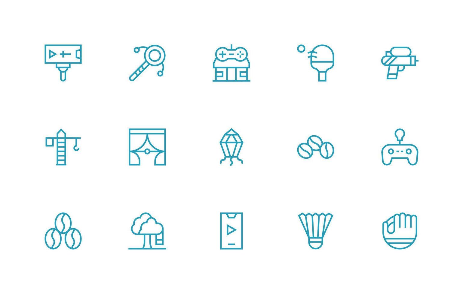Play Design Icons featuring 15 in Regular Line Style UI-Ready Icon Collection vector