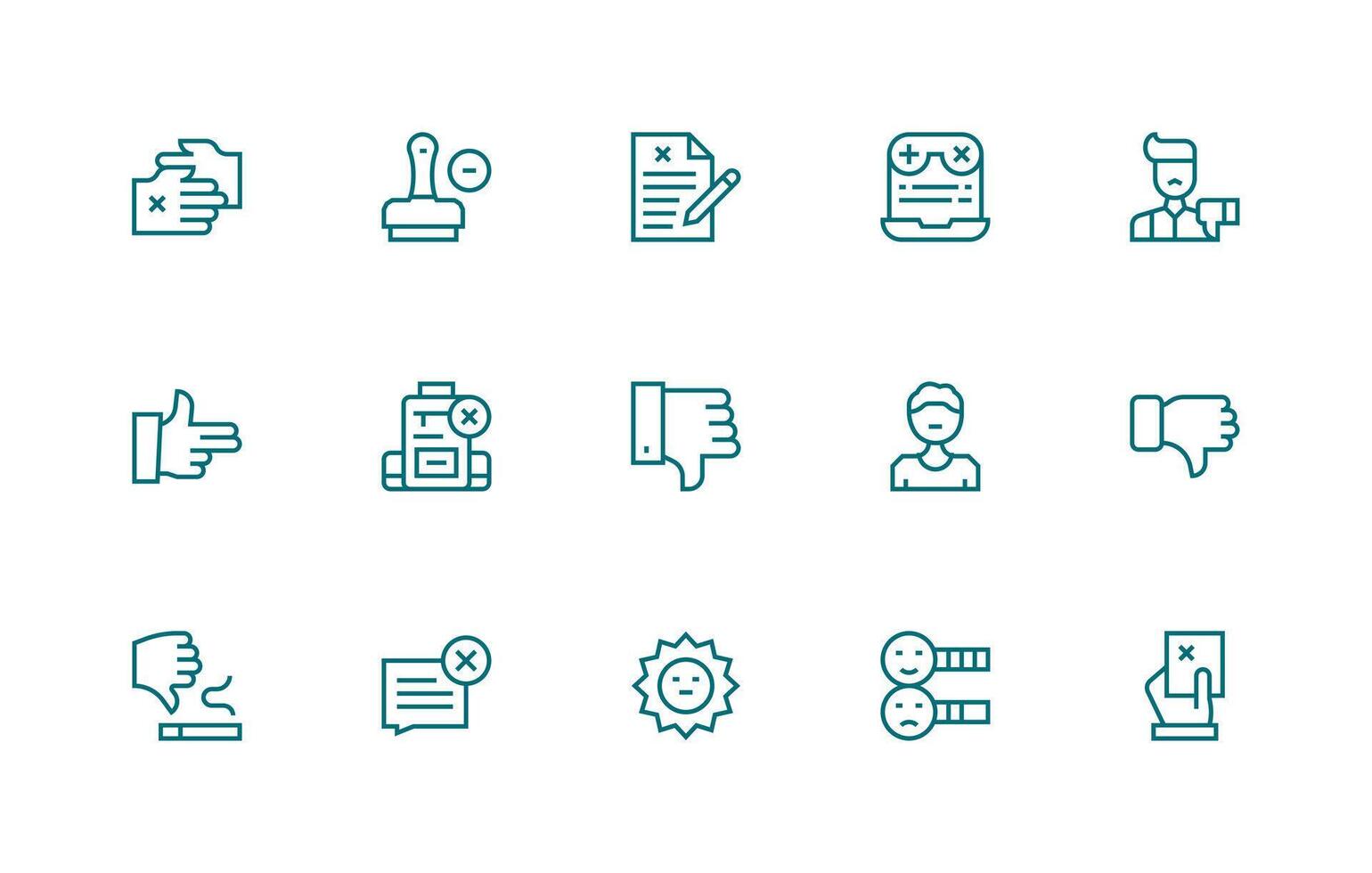 Disapproval Icon Collection with 15 Regular Line Designs Core Icon Collection for Daily Tasks vector