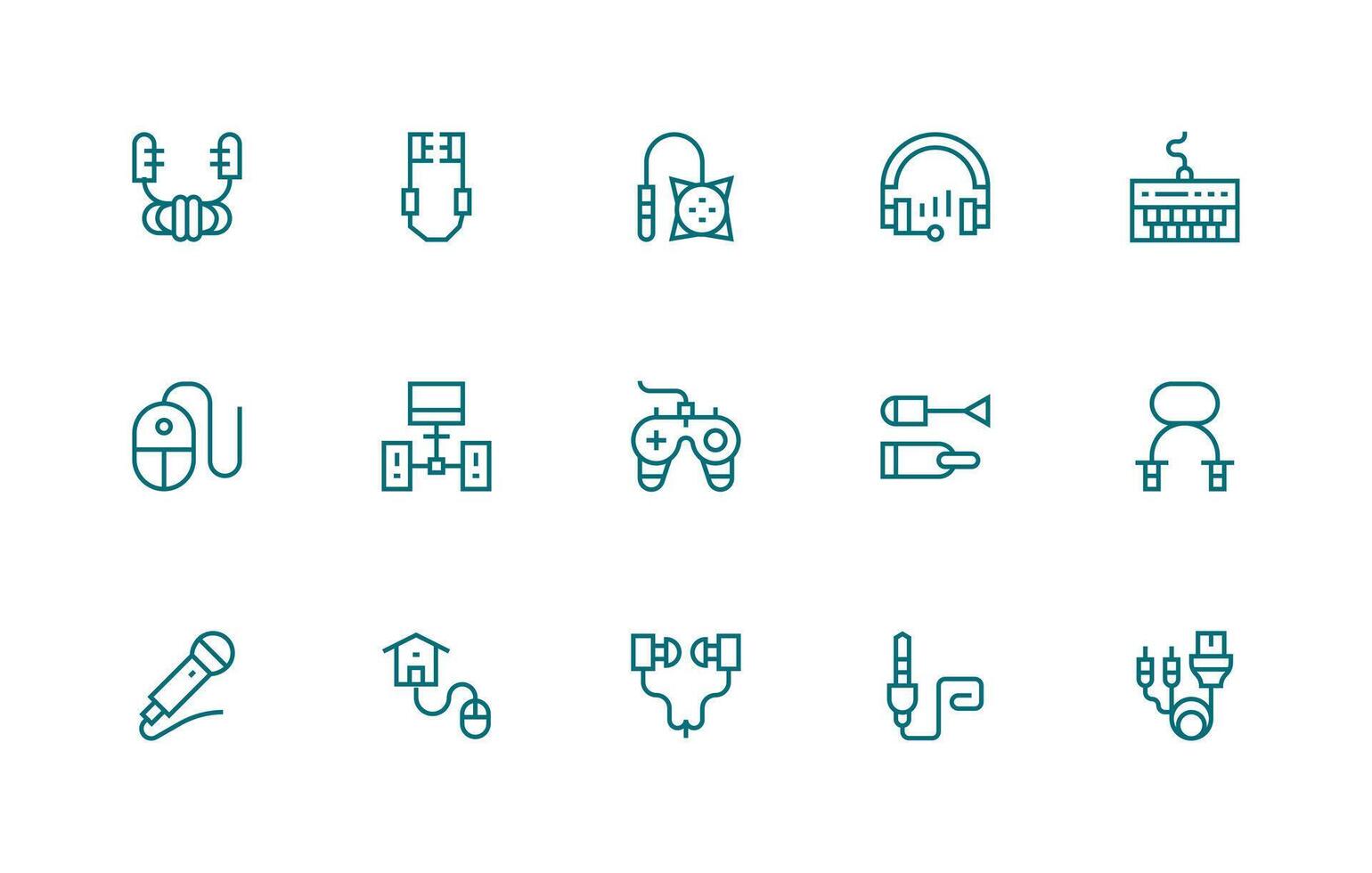 Wired Icon Set with 15 Regular Line Graphics Modern Icon Set vector