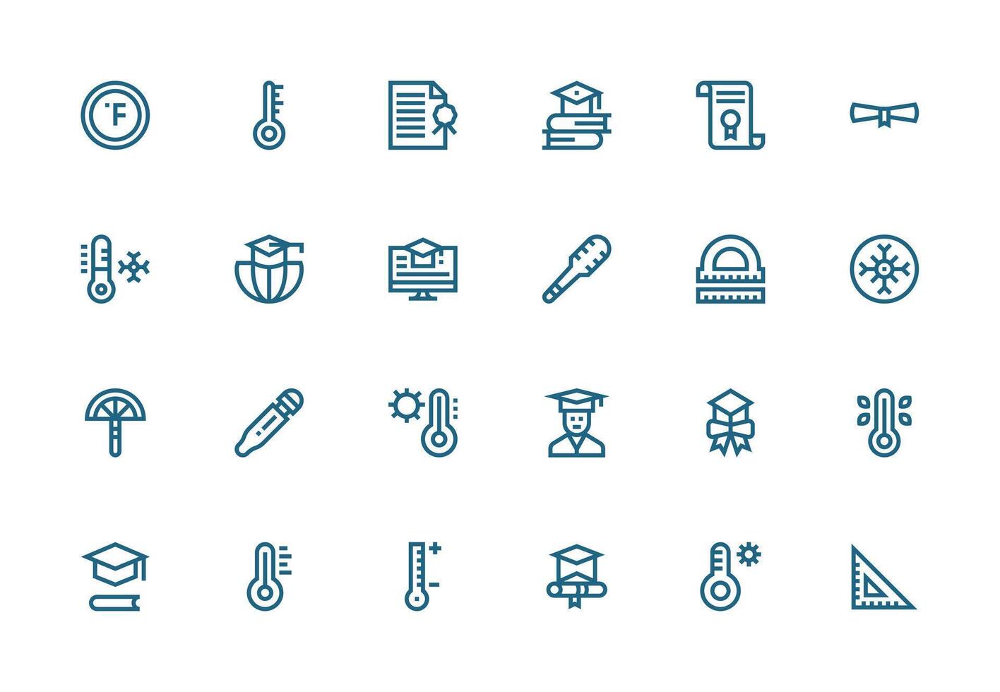 Degree Icon Set with 24 Thick Line Line Graphics Lightweight Icon Series for Fast Prototypes vector