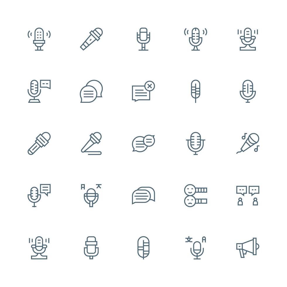Commentary Design Icons featuring 25 in Medium Stroke Outline Style Interface Icon Collection vector
