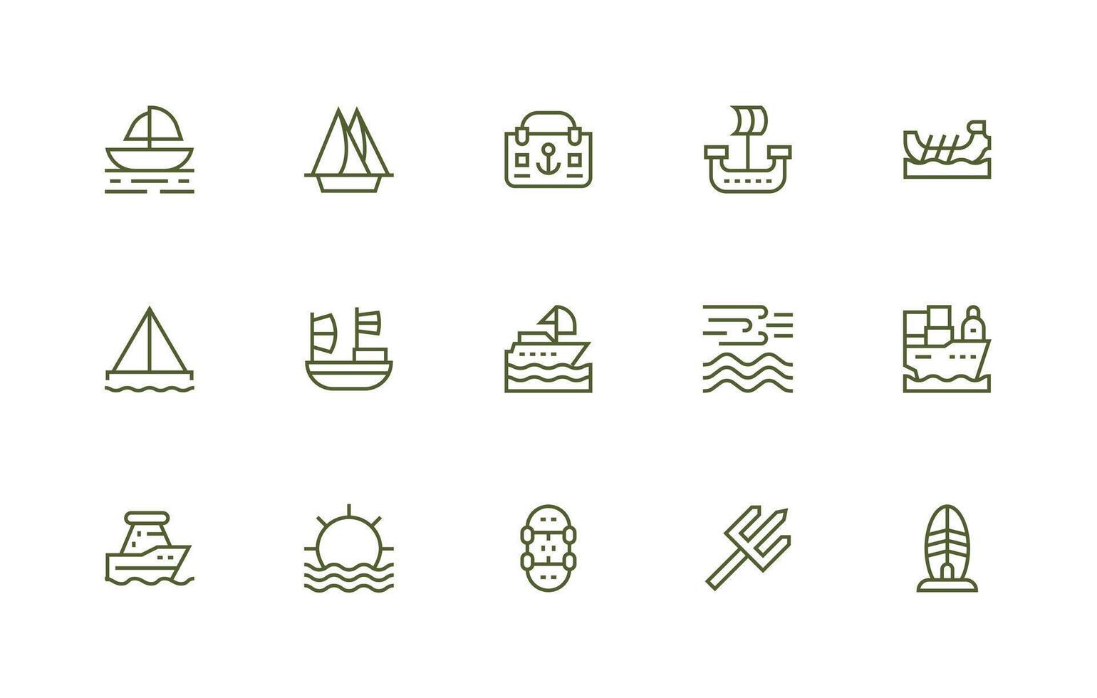 Nautical Design Icons featuring 15 in Regular Line Style Neat Icon Set vector