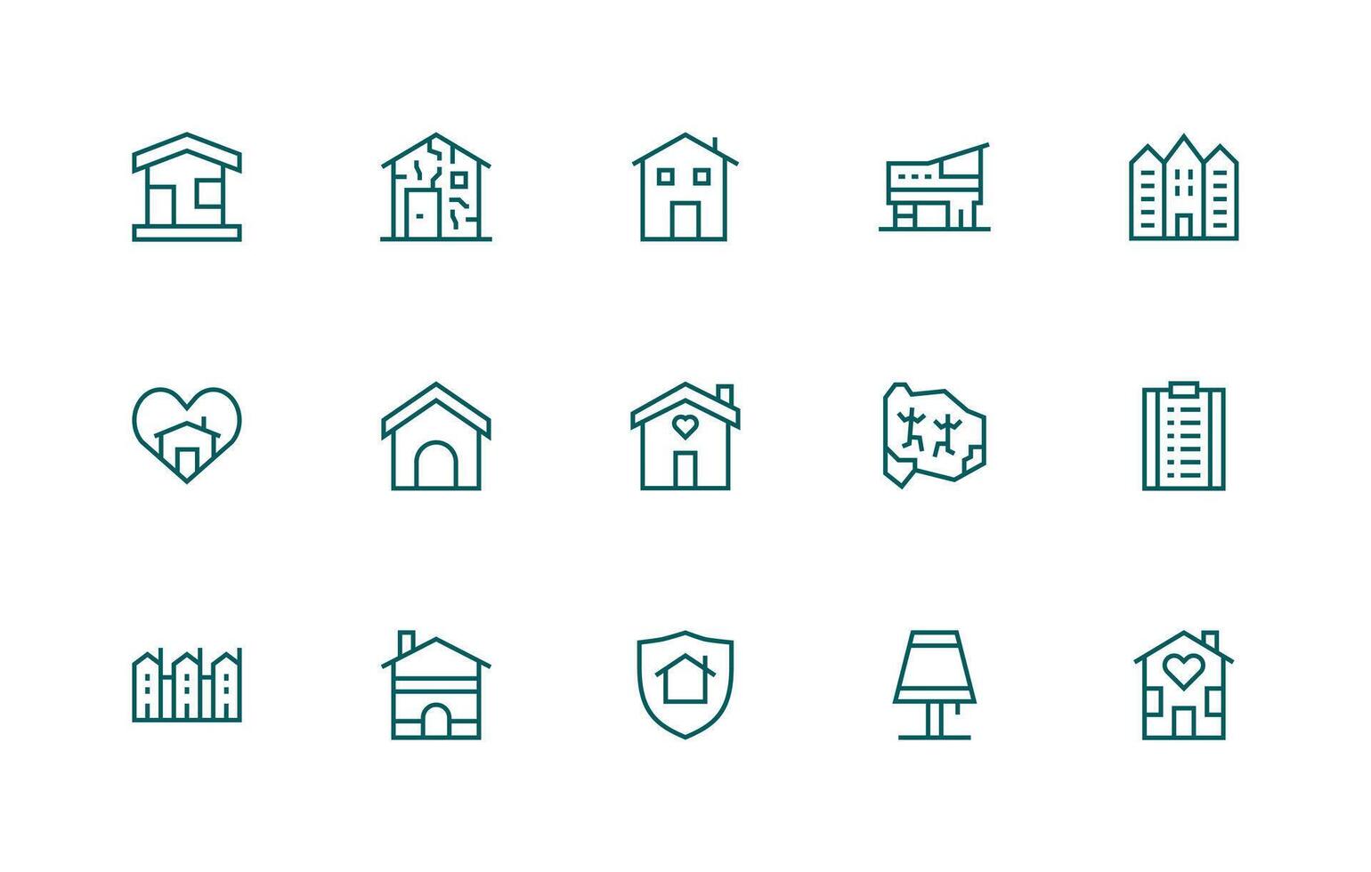 15 Icons for Dwelling in Regular Line Format All Device Compatible Icon Set vector