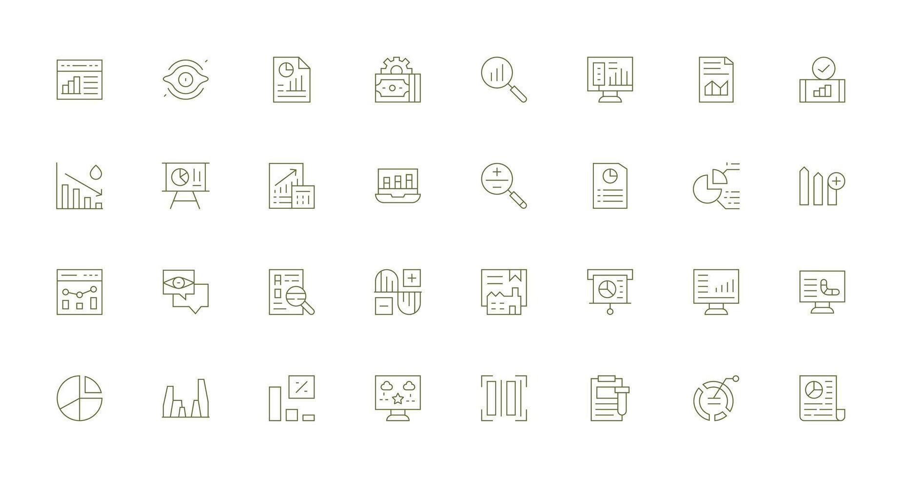 32 Data Analysis Icons in Thin Line Aesthetic Core Icon Collection for Daily Tasks vector