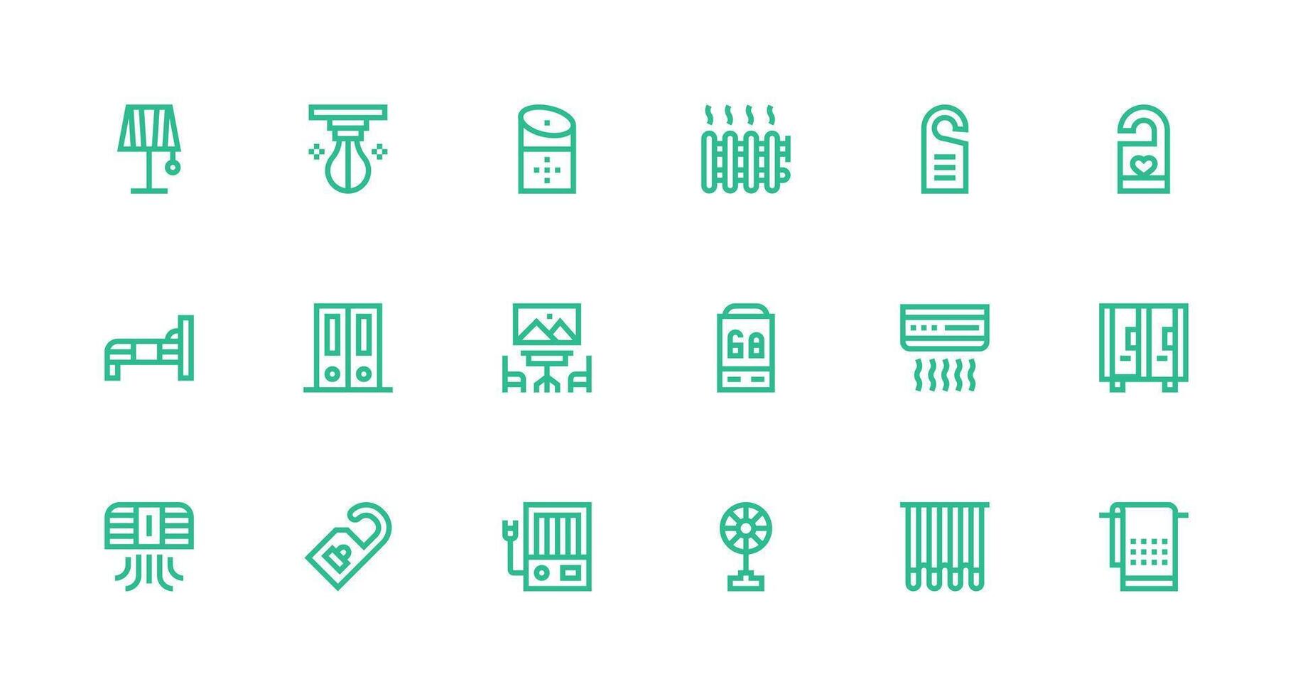 Room Set with 18 Strong Stroke Line Icons Complete Icon Bundle for Web Design vector