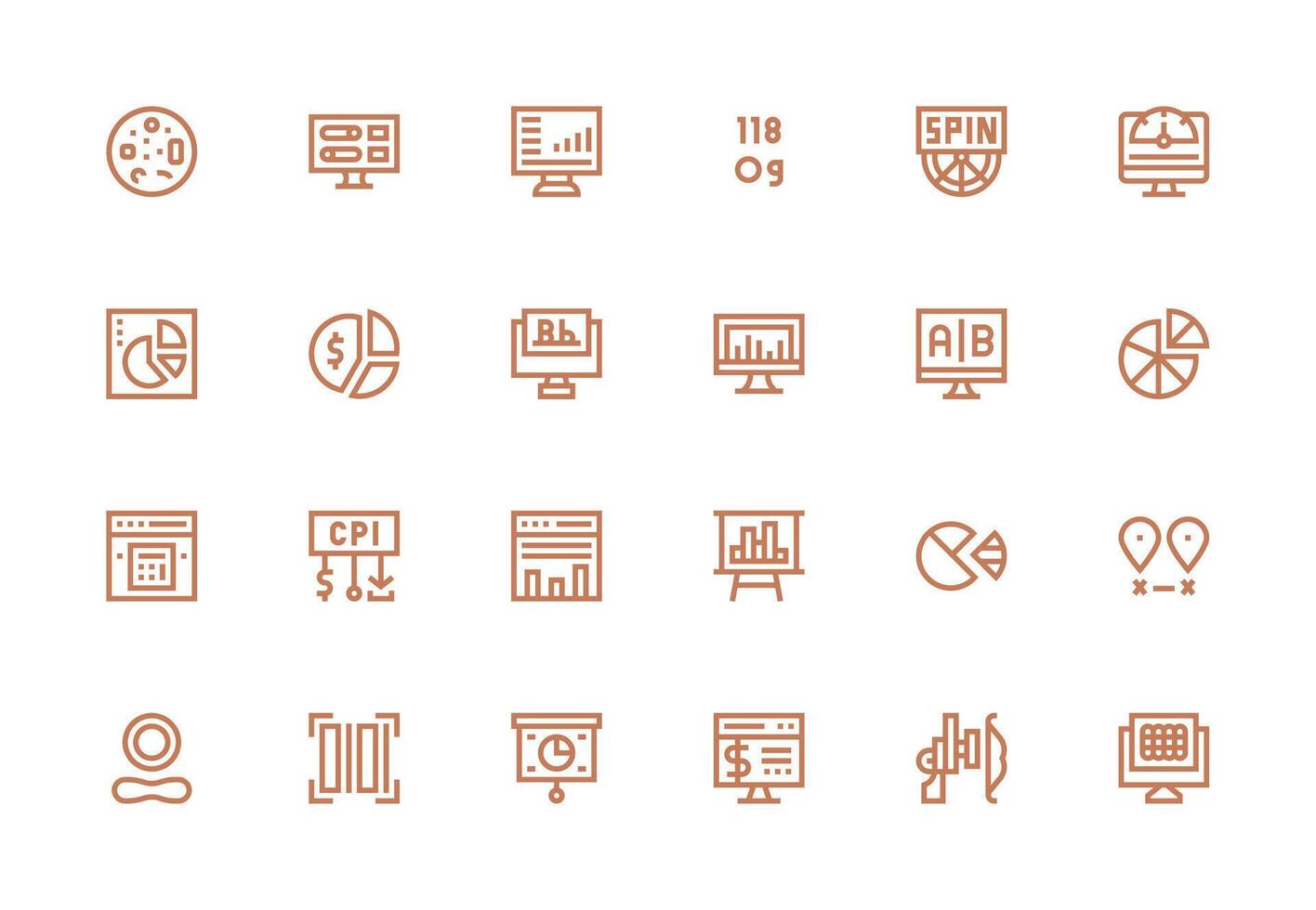 datos visualización diseño íconos presentando 24 en grueso línea línea estilo multi-estilo icono colección vector