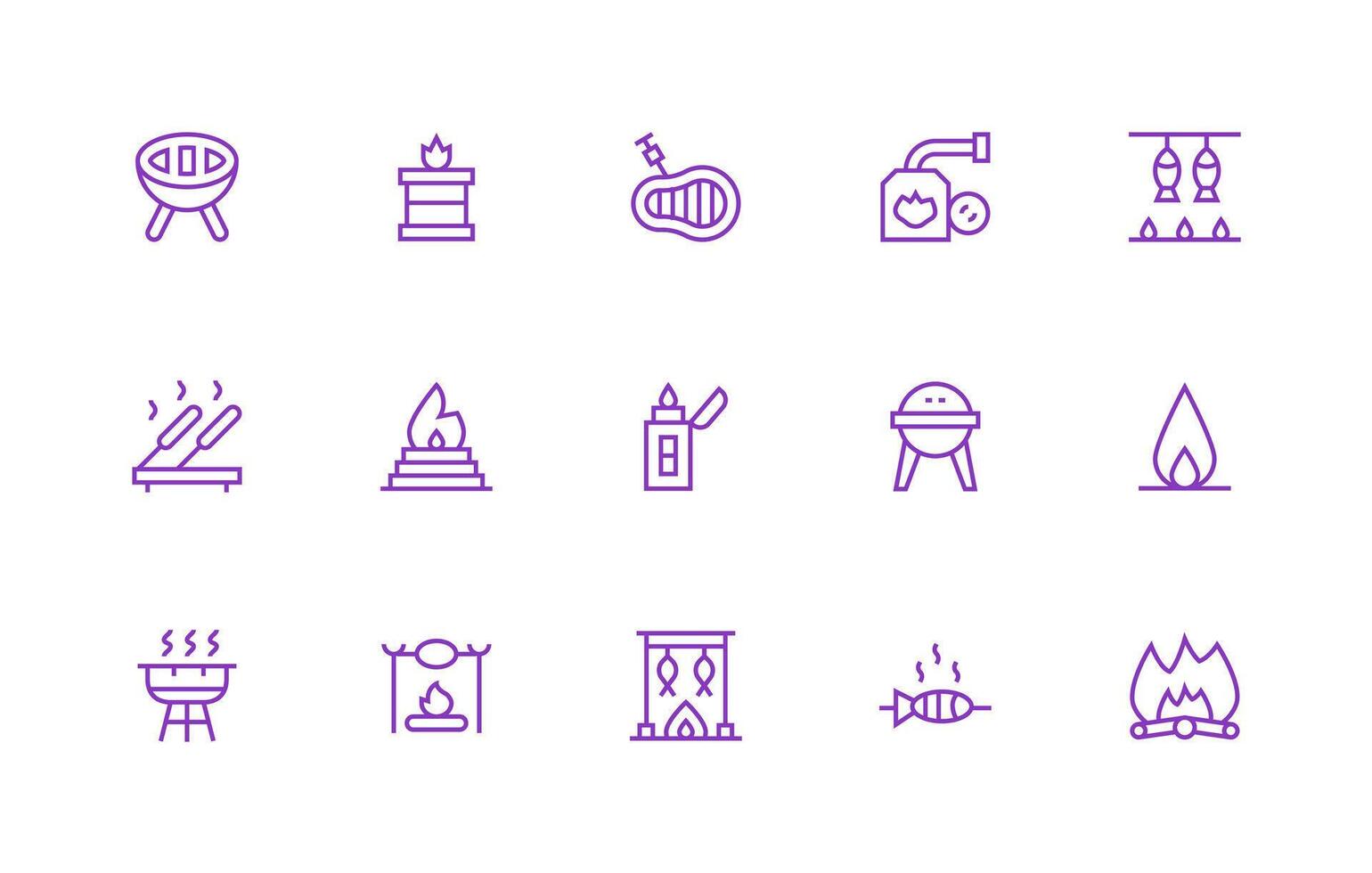 Outdoor Cooking Icon Set with 15 Regular Line Graphics Minimal Icon Set for Interface Projects vector