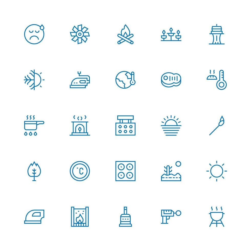 Heat Icon Set with 25 Medium Stroke Outline Graphics Reusable Icon Set vector