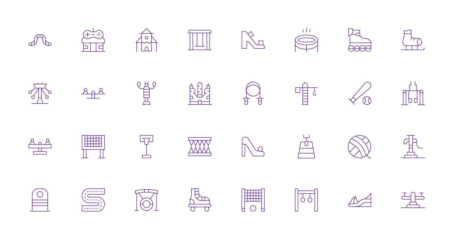 32 Thin Line Vectors for Playground Theme UI Icon Set