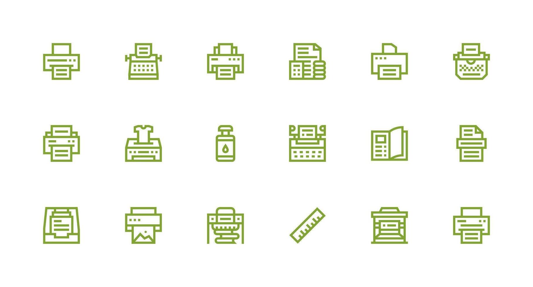 Printing Design Icons featuring 18 in Strong Stroke Line Style Multi-Style Icons for Creative Projects vector