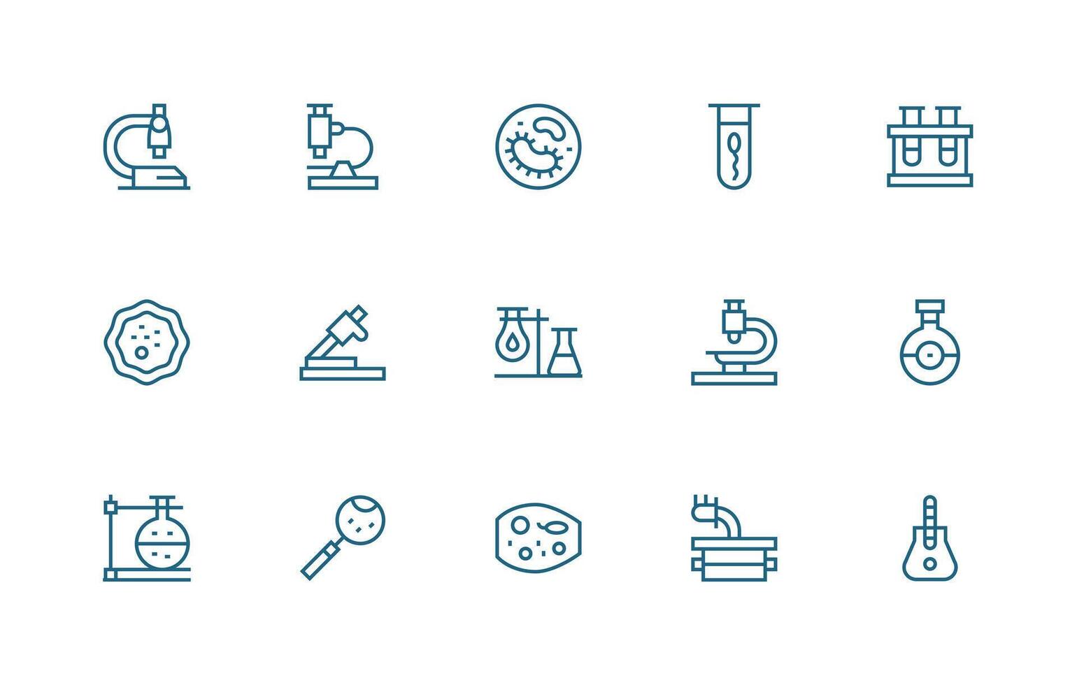 microscopio conjunto con 15 regular línea íconos limpiar icono colección para web utilizar vector
