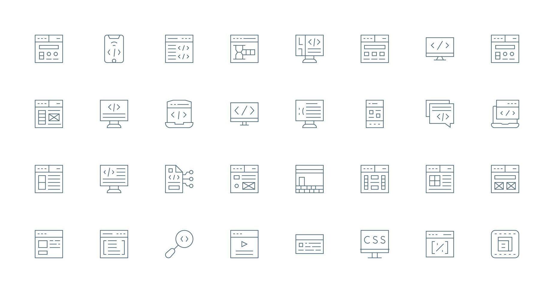 32 Html Icons in Thin Line Aesthetic Complete Icon Bundle for Web Design vector