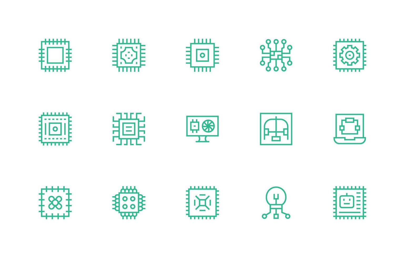 procesador diseño íconos presentando 15 en regular línea estilo sensible icono conjunto para flexible diseños vector